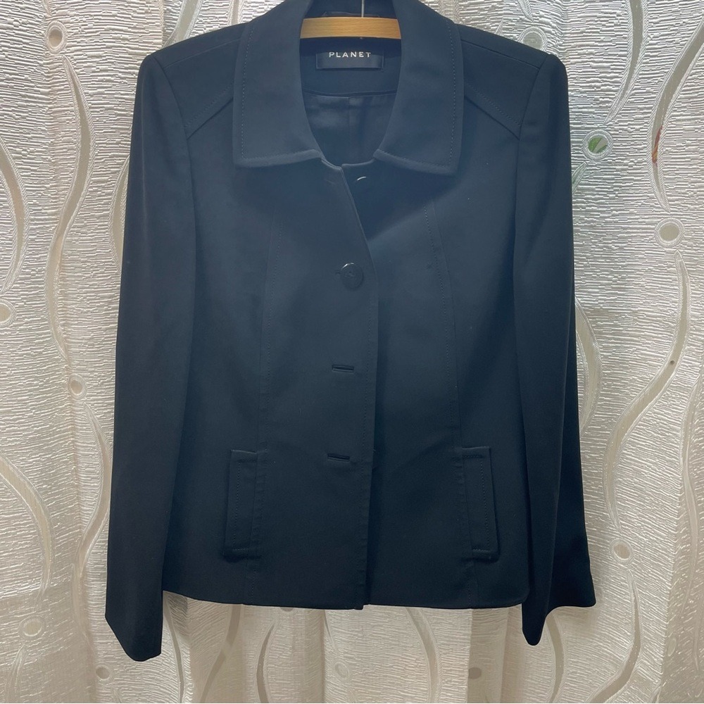 Planet Tailored Blazer Womens 8 Black  Button‎ Front Topstitched K3W3045